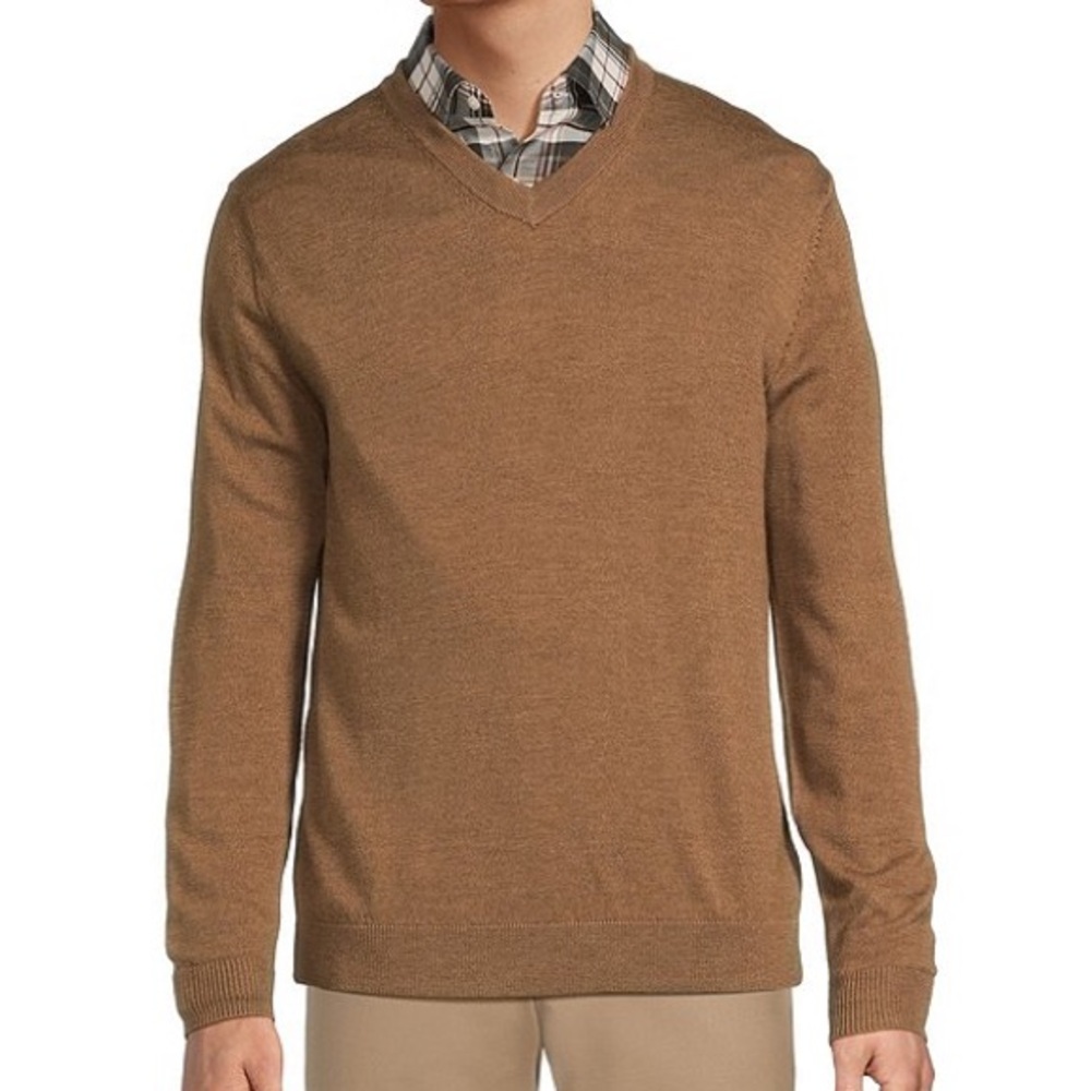 Hart Schaffner Marx camel color Merino Wool V-Neck Sweater men’s XL